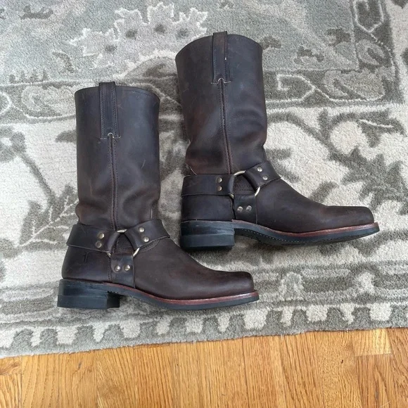 Frye Rugged Brown Leather Harness Biker Boots